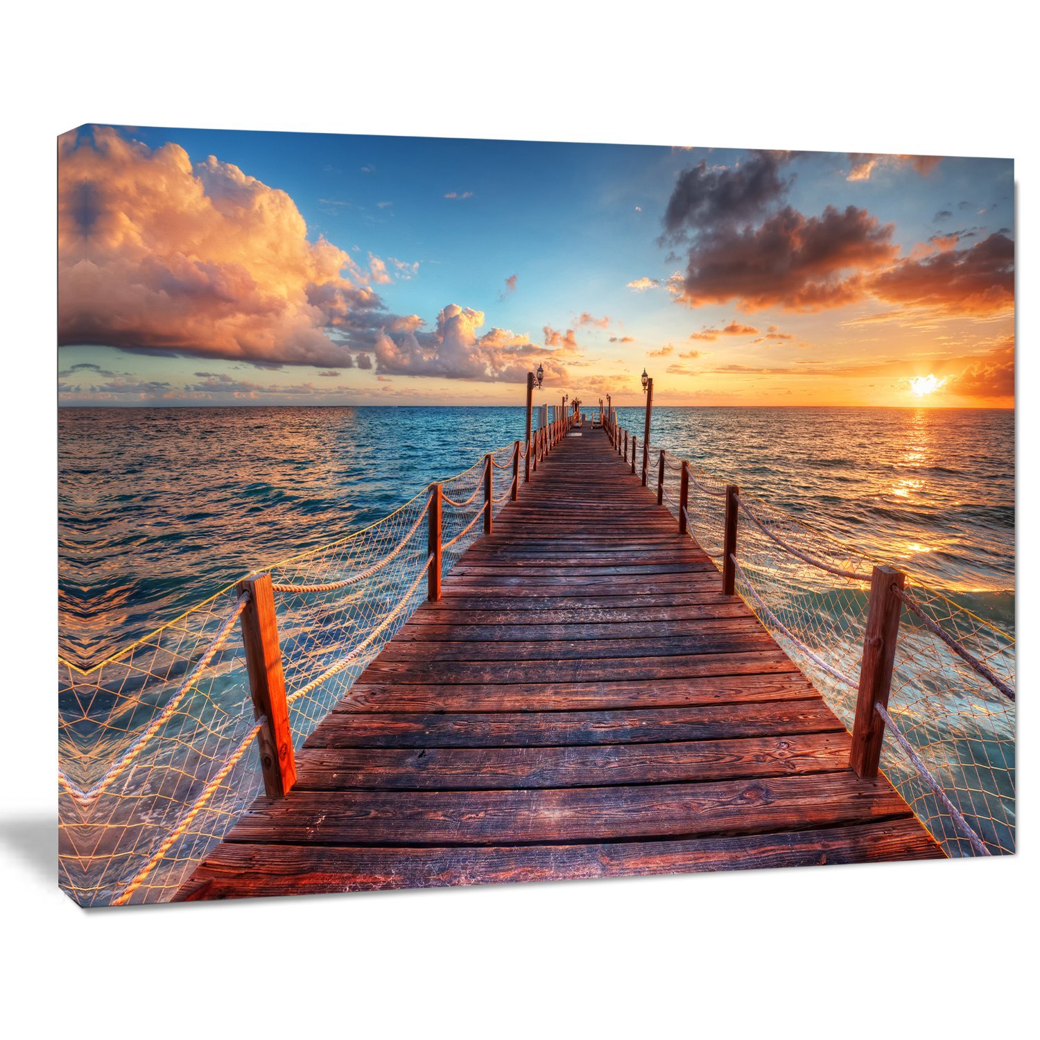 Design Art PT14629-20-12 Sunset Over Wooden Sea Piermodern Bridge